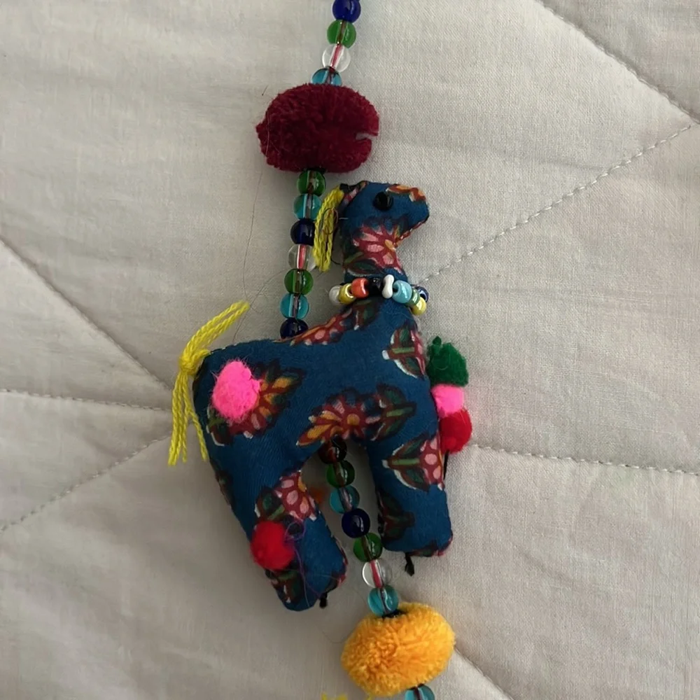 Nwt World Market beaded Llama hanging door bell garland decorative 33”